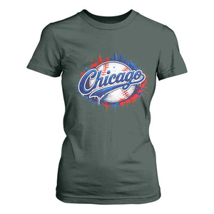 Chicago Pride Dripping Baseball Graphic T Shirt For Women TS10 Dark Forest Green Print Your Wear