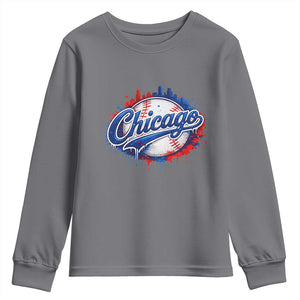 Chicago Pride Dripping Baseball Graphic Youth Sweatshirt TS10 Charcoal Print Your Wear