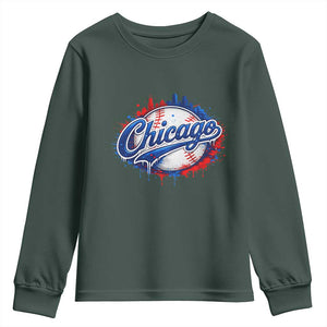 Chicago Pride Dripping Baseball Graphic Youth Sweatshirt TS10 Dark Forest Green Print Your Wear