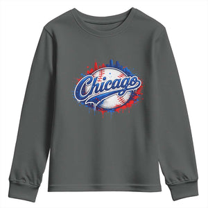 Chicago Pride Dripping Baseball Graphic Youth Sweatshirt TS10 Dark Heather Print Your Wear