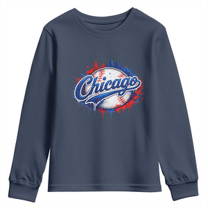 Chicago Pride Dripping Baseball Graphic Youth Sweatshirt TS10 Navy Print Your Wear