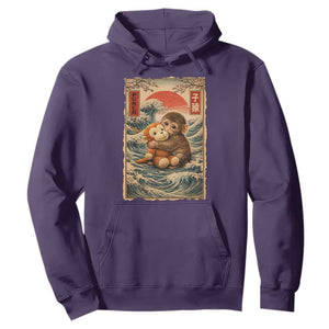 Kawaii Baby Monkey Punch Hoodie Vintage Japanese Graphic Cute Macaque Ukiyo-e TS10 Purple Print Your Wear