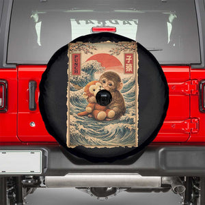 Kawaii Baby Monkey Punch Spare Tire Cover Vintage Japanese Graphic Cute Macaque Ukiyo-e TS10 Black Print Your Wear