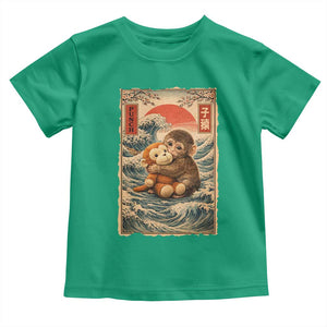 Kawaii Baby Monkey Punch Toddler T Shirt - Vintage Japanese Graphic Cute Macaque Ukiyo-e TS10 Irish Green Print Your Wear
