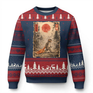 Vintage Japanese Baby Monkey Punch Ugly Christmas Sweater Kawaii Macaque Ukiyo-e Art Funny TS10 Navy Red Print Your Wear