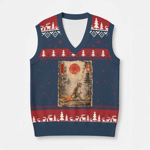 Vintage Japanese Baby Monkey Punch V-Neck Knit Sweater Vest Kawaii Macaque Ukiyo-e Art Funny TS10 Navy Red Print Your Wear