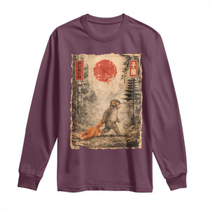 Vintage Japanese Baby Monkey Punch Long Sleeve Shirt Kawaii Macaque Ukiyo-e Art Funny TS10 Maroon Print Your Wear