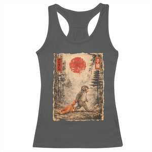 Vintage Japanese Baby Monkey Punch Racerback Tank Top Kawaii Macaque Ukiyo-e Art Funny TS10 Dark Heather Print Your Wear