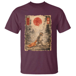 Vintage Japanese Baby Monkey Punch T Shirt Kawaii Macaque Ukiyo-e Art Funny TS10 Maroon Print Your Wear