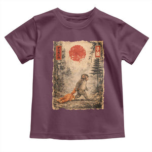 Vintage Japanese Baby Monkey Punch Toddler T Shirt Kawaii Macaque Ukiyo-e Art Funny TS10 Maroon Print Your Wear