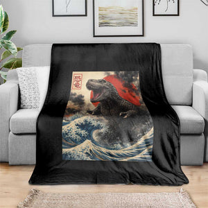 Japanese Dinosaur Throw Blanket Vintage Great Wave Monster Epic Giant Monster Ukiyo-e Style TS10 Print Your Wear