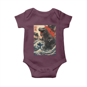 Japanese Dinosaur Baby Onesie Vintage Great Wave Monster Epic Giant Monster Ukiyo-e Style TS10 Maroon Print Your Wear