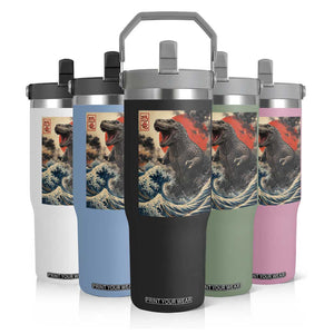 Japanese Dinosaur Flip Straw Tumbler Vintage Great Wave Monster Epic Giant Monster Ukiyo-e Style TS10 Print Your Wear