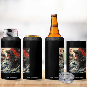 Japanese Dinosaur 4 in 1 Can Cooler Tumbler Vintage Great Wave Monster Epic Giant Monster Ukiyo-e Style TS10 Print Your Wear
