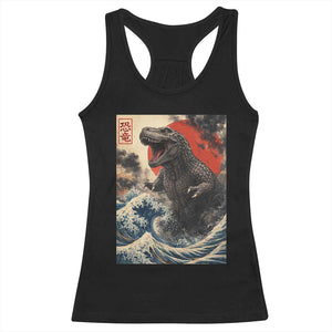 Japanese Dinosaur Racerback Tank Top Vintage Great Wave Monster Epic Giant Monster Ukiyo-e Style TS10 Black Print Your Wear