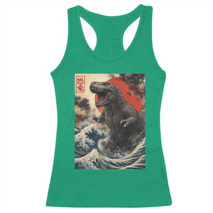 Japanese Dinosaur Racerback Tank Top Vintage Great Wave Monster Epic Giant Monster Ukiyo-e Style TS10 Irish Green Print Your Wear