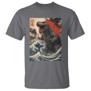 Japanese Dinosaur T Shirt Vintage Great Wave Monster Epic Giant Monster Ukiyo-e Style TS10 Charcoal Print Your Wear
