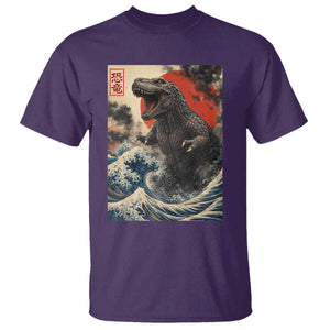 Japanese Dinosaur T Shirt Vintage Great Wave Monster Epic Giant Monster Ukiyo-e Style TS10 Purple Print Your Wear