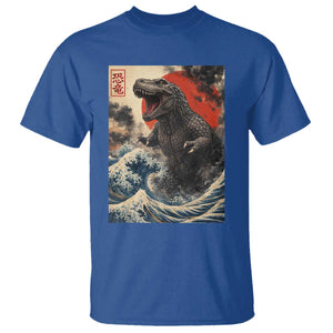 Japanese Dinosaur T Shirt Vintage Great Wave Monster Epic Giant Monster Ukiyo-e Style TS10 Royal Blue Print Your Wear