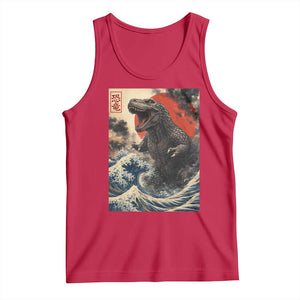 Japanese Dinosaur Tank Top Vintage Great Wave Monster Epic Giant Monster Ukiyo-e Style TS10 Red Print Your Wear