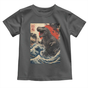 Japanese Dinosaur Toddler T Shirt Vintage Great Wave Monster Epic Giant Monster Ukiyo-e Style TS10 Dark Heather Print Your Wear