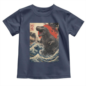 Japanese Dinosaur Toddler T Shirt Vintage Great Wave Monster Epic Giant Monster Ukiyo-e Style TS10 Navy Print Your Wear