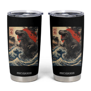 Japanese Dinosaur Tumbler Cup Vintage Great Wave Monster Epic Giant Monster Ukiyo-e Style TS10 Black Print Your Wear