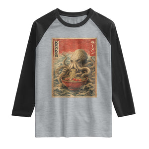 Sea Monster Eating Ramen Raglan Shirt Vintage Graphic Japanese Lover Ukiyo-e Art TS10 Heather Gray Black Print Your Wear