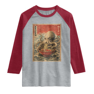 Sea Monster Eating Ramen Raglan Shirt Vintage Graphic Japanese Lover Ukiyo-e Art TS10 Heather Gray Heather Red Print Your Wear
