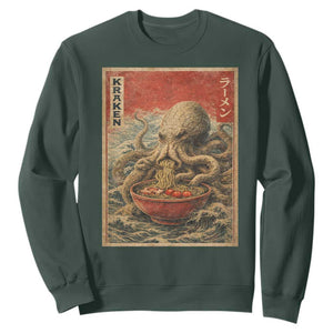 Sea Monster Eating Ramen Sweatshirt Vintage Graphic Japanese Lover Ukiyo-e Art TS10 Dark Forest Green Print Your Wear