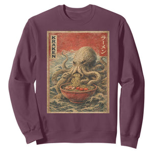 Sea Monster Eating Ramen Sweatshirt Vintage Graphic Japanese Lover Ukiyo-e Art TS10 Maroon Print Your Wear