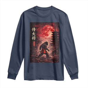 Samurai Bigfoot Long Sleeve Shirt Vintage Japanese Graphic Ukiyo-e Art Sasquatch Red Moon TS10 Navy Print Your Wear