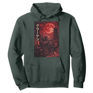 Vintage Sea Monster Hoodie Horror Japanese Octopus Mythology Temple Red Moon TS10 Dark Forest Green Print Your Wear