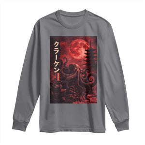 Vintage Sea Monster Long Sleeve Shirt Horror Japanese Octopus Mythology Temple Red Moon TS10 Charcoal Print Your Wear