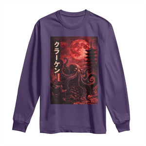 Vintage Sea Monster Long Sleeve Shirt Horror Japanese Octopus Mythology Temple Red Moon TS10 Purple Print Your Wear
