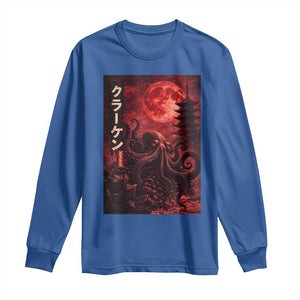 Vintage Sea Monster Long Sleeve Shirt Horror Japanese Octopus Mythology Temple Red Moon TS10 Royal Blue Print Your Wear