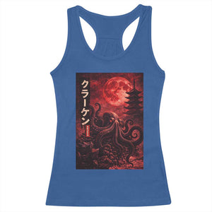 Vintage Sea Monster Racerback Tank Top Horror Japanese Octopus Mythology Temple Red Moon TS10 Royal Blue Print Your Wear