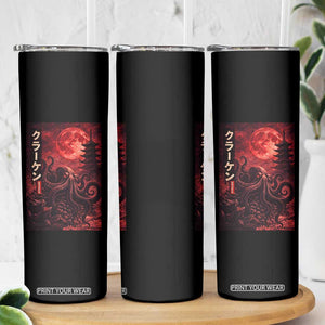 Vintage Sea Monster Skinny Tumbler Horror Japanese Octopus Mythology Temple Red Moon TS10 Print Your Wear