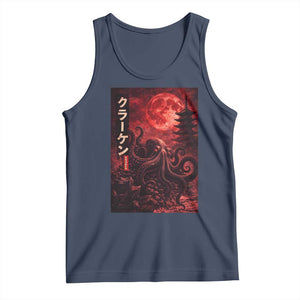 Vintage Sea Monster Tank Top Horror Japanese Octopus Mythology Temple Red Moon TS10 Navy Print Your Wear