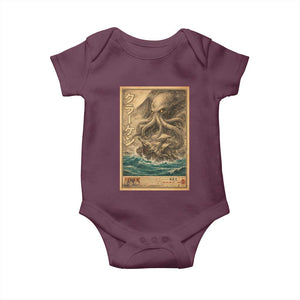 Vintage Japanese Sea Monster Baby Onesie Retro Mythology Newspaper Ukiyo-e Art TS10 Maroon Print Your Wear
