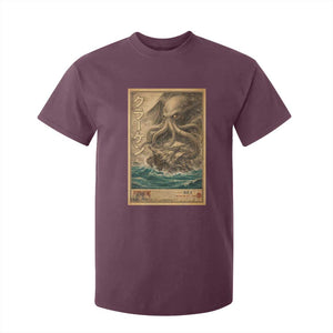 Vintage Japanese Sea Monster T Shirt For Kid Retro Mythology Newspaper Ukiyo-e Art TS10 Maroon Print Your Wear