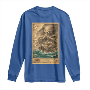 Vintage Japanese Sea Monster Long Sleeve Shirt Retro Mythology Newspaper Ukiyo-e Art TS10 Royal Blue Print Your Wear