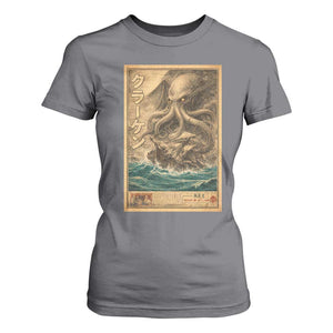 Vintage Japanese Sea Monster T Shirt For Women Retro Mythology Newspaper Ukiyo-e Art TS10 Charcoal Print Your Wear