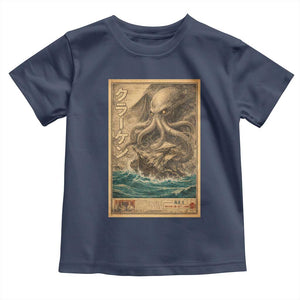 Vintage Japanese Sea Monster Toddler T Shirt Retro Mythology Newspaper Ukiyo-e Art TS10 Navy Print Your Wear