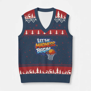Basketball Bracket V-Neck Knit Sweater Vest Funny Let the Madness Begin Sporty Basketball Players Lovers TS10 Navy Red Print Your Wear