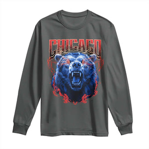 Retro Chicago Long Sleeve Shirt Vintage Cub Bootleg Graphic Baseball Fans TS10 Dark Heather Print Your Wear