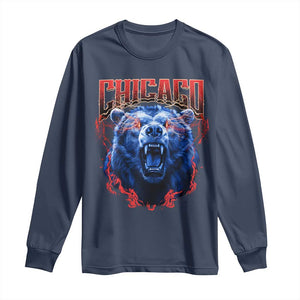 Retro Chicago Long Sleeve Shirt Vintage Cub Bootleg Graphic Baseball Fans TS10 Navy Print Your Wear