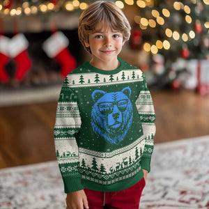 Vintage Chicago Ugly Christmas Sweater Cub With Sunglasses Baseball Fans TS10 Forest Green Beige Print Your Wear