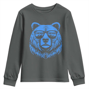 Vintage Chicago Youth Sweatshirt Cub With Sunglasses Baseball Fans TS10 Dark Heather Print Your Wear