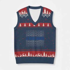 Vintage Chicago Graphic V-Neck Knit Sweater Vest State Pride Baseball Lover TS10 Navy Red Print Your Wear